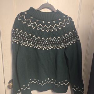 Lands' End Forest Green Fair Isle Turtleneck Sweater